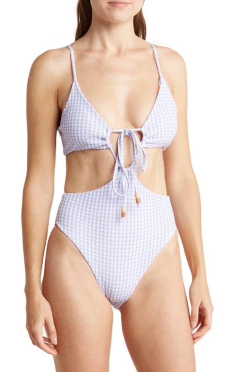 Maaji Gingham Entero Reversible Bikini One-Piece Cutout Swimsuit Size Small